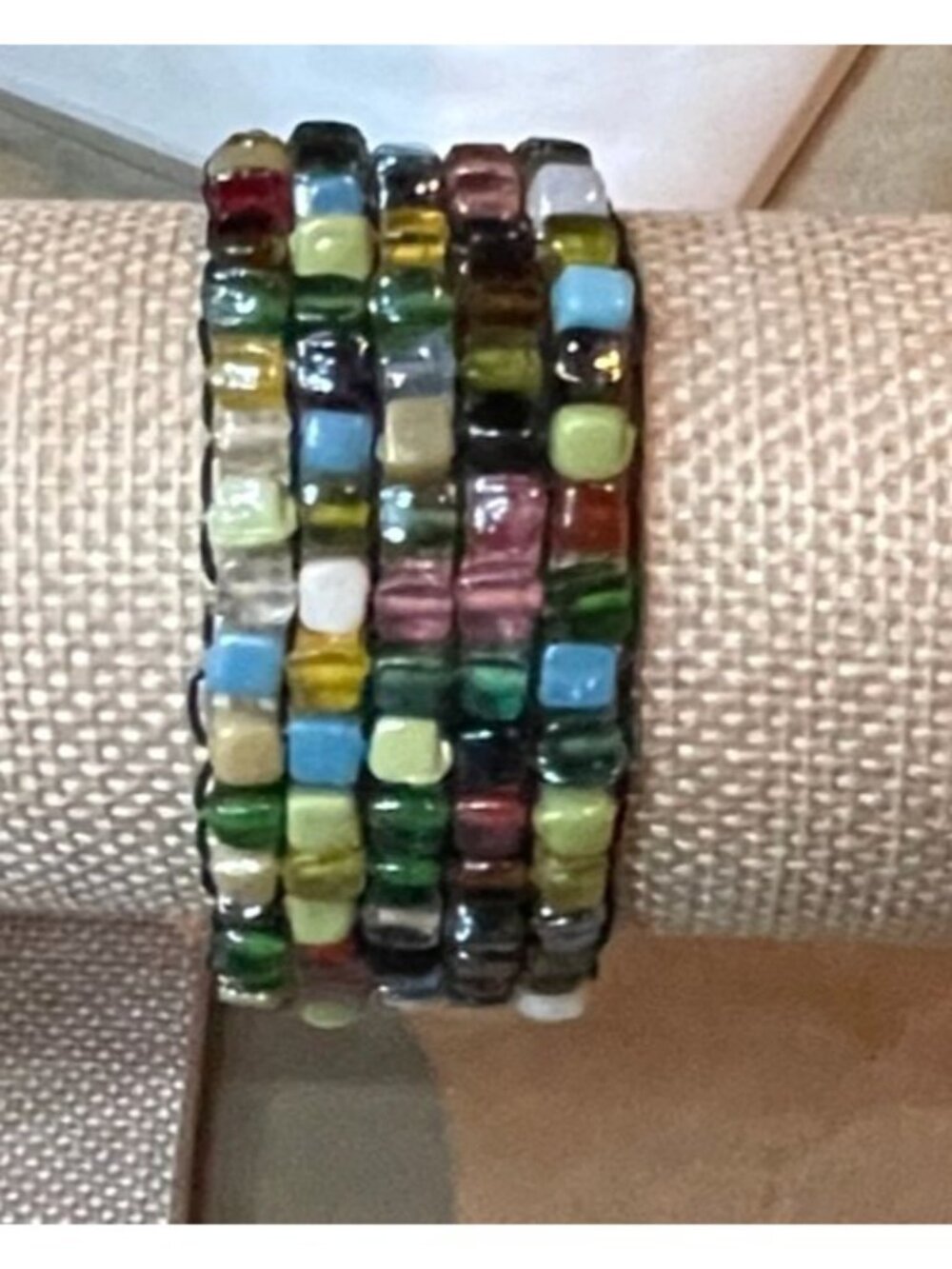 Vintage Multi Color Glass Mosaic Bead Stretch Bracelet
